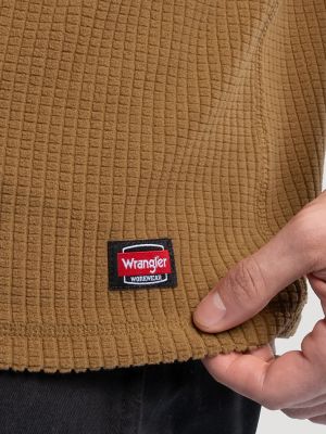 Men's Hooded Workwear Grid Fleece Henley in Rubber Brown