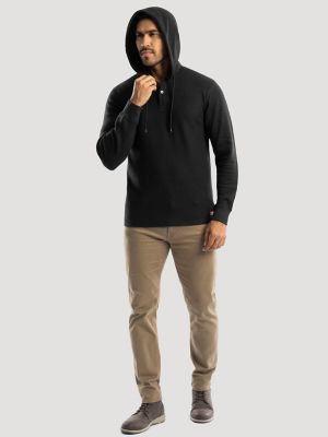Men's Hooded Workwear Thermal Waffle Henley in Black Caviar alternative view