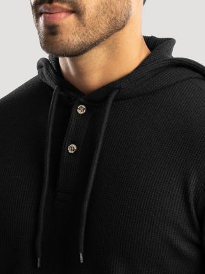 Men's Hooded Workwear Thermal Waffle Henley in Black Caviar alternative view 3
