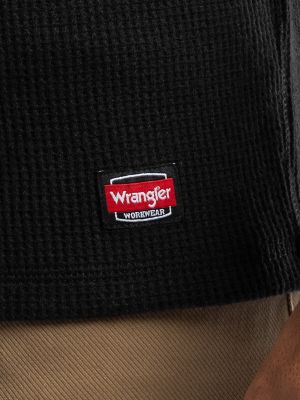 Men's Hooded Workwear Thermal Waffle Henley in Black Caviar alternative view 4