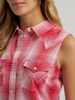 Women's Essential Sleeveless Plaid Western Snap Shirt