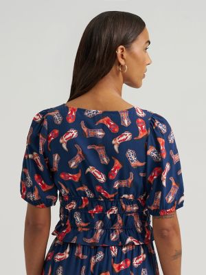 Women's Puff Sleeve V-Neck Blouse