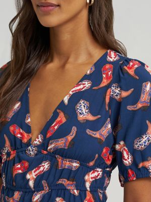 Women's Puff Sleeve V-Neck Blouse