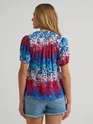 Women's Puff Sleeve Mini Button Blouse