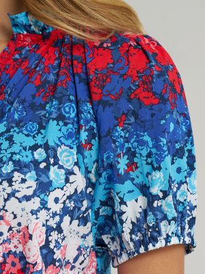 Women's Puff Sleeve Mini Button Blouse