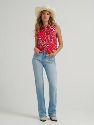 Women's Bandana Print Shirt Vest in Red alternative view