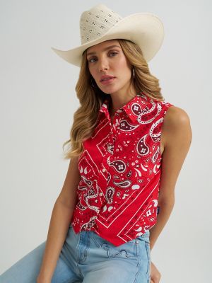 Women's Bandana Print Shirt Vest in Red alternative view 2
