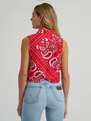 Women's Bandana Print Shirt Vest in Red alternative view 3