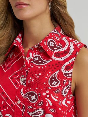 Women's Bandana Print Shirt Vest in Red alternative view 4