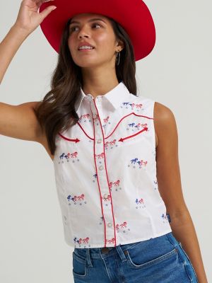 Women's Wrangler Sleeveless Americana Western Snap Shirt in White alternative view 2