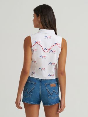 Women's Wrangler Sleeveless Americana Western Snap Shirt in White alternative view 3