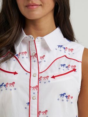 Women's Wrangler Sleeveless Americana Western Snap Shirt in White alternative view 4