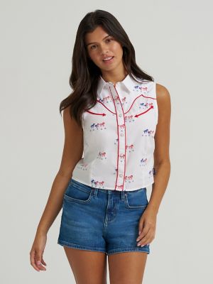 Women's Wrangler Sleeveless Americana Western Snap Shirt from Wrangler - $39.99