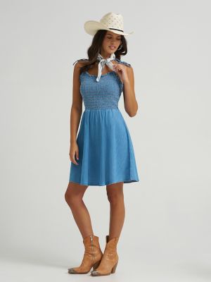 Women's Tie Denim Smocked Dress from Wrangler - $59.99