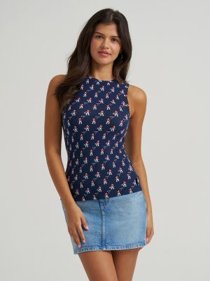 Women's Wrangler Printed Slim Goddess Tank in Navy Blue alternative view 2