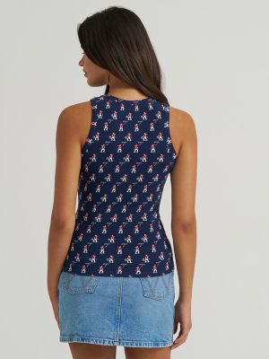 Women's Wrangler Printed Slim Goddess Tank in Navy Blue alternative view 3