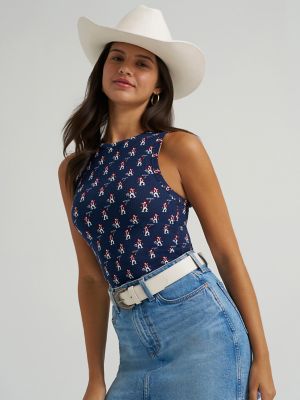 Women's Wrangler Printed Slim Goddess Tank in Navy Blue alternative view 5