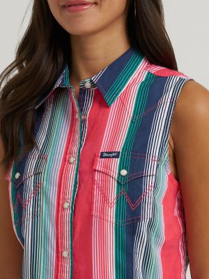 Women's Wrangler Brushpopper Sleeveless Snap Shirt in Pink alternative view 3