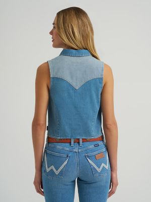 Women's Horseshoe Sleeveless Denim Snap Shirt