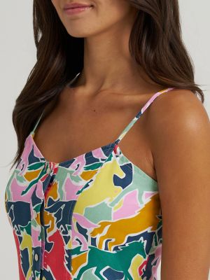 Women's Bold Print Corset Snap Dress