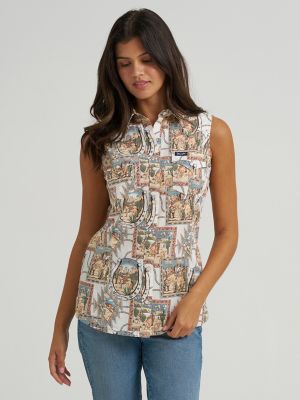 Women's Bold Print Sleeveless Western Snap Shirt from Wrangler - $39.99