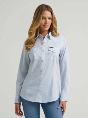 Women's Wrangler Olivia Western Slim Dress Shirt in Star Blue alternative view 2