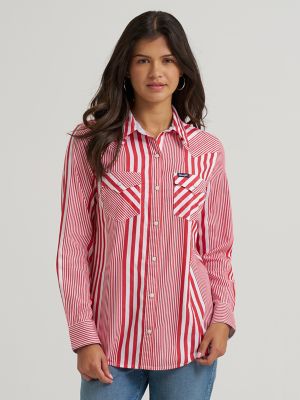 Women's Wrangler Olivia Western Snap Shirt in Americana Red alternative view