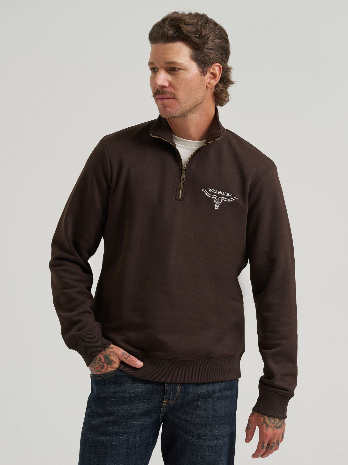 Мужские свитеры Longhorn Wrangler Quarter-Zip Fleece Pullover, цвет: Шоколадный — фото 2