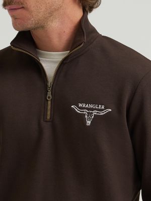 Longhorn Wrangler Quarter-Zip Fleece Pullover in Chocolate Torte