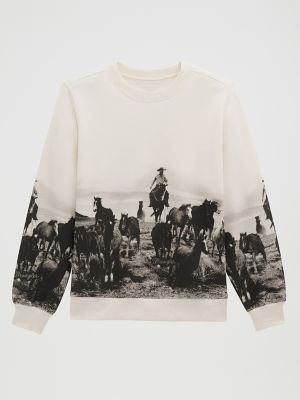Women's Archival Graphic Fleece Reg Pullover in Egret