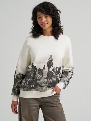 Women's Archival Graphic Fleece Reg Pullover in Egret