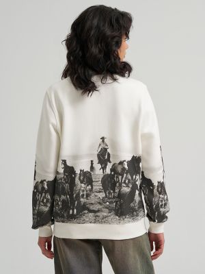 Women's Archival Graphic Fleece Reg Pullover in Egret