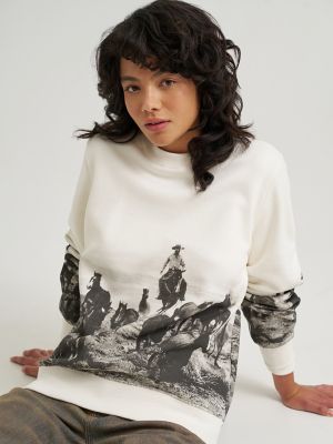 Women's Archival Graphic Fleece Reg Pullover in Egret