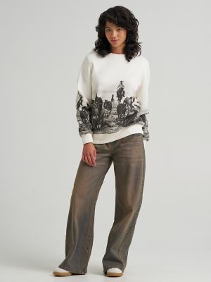 Women's Archival Graphic Fleece Reg Pullover in Egret