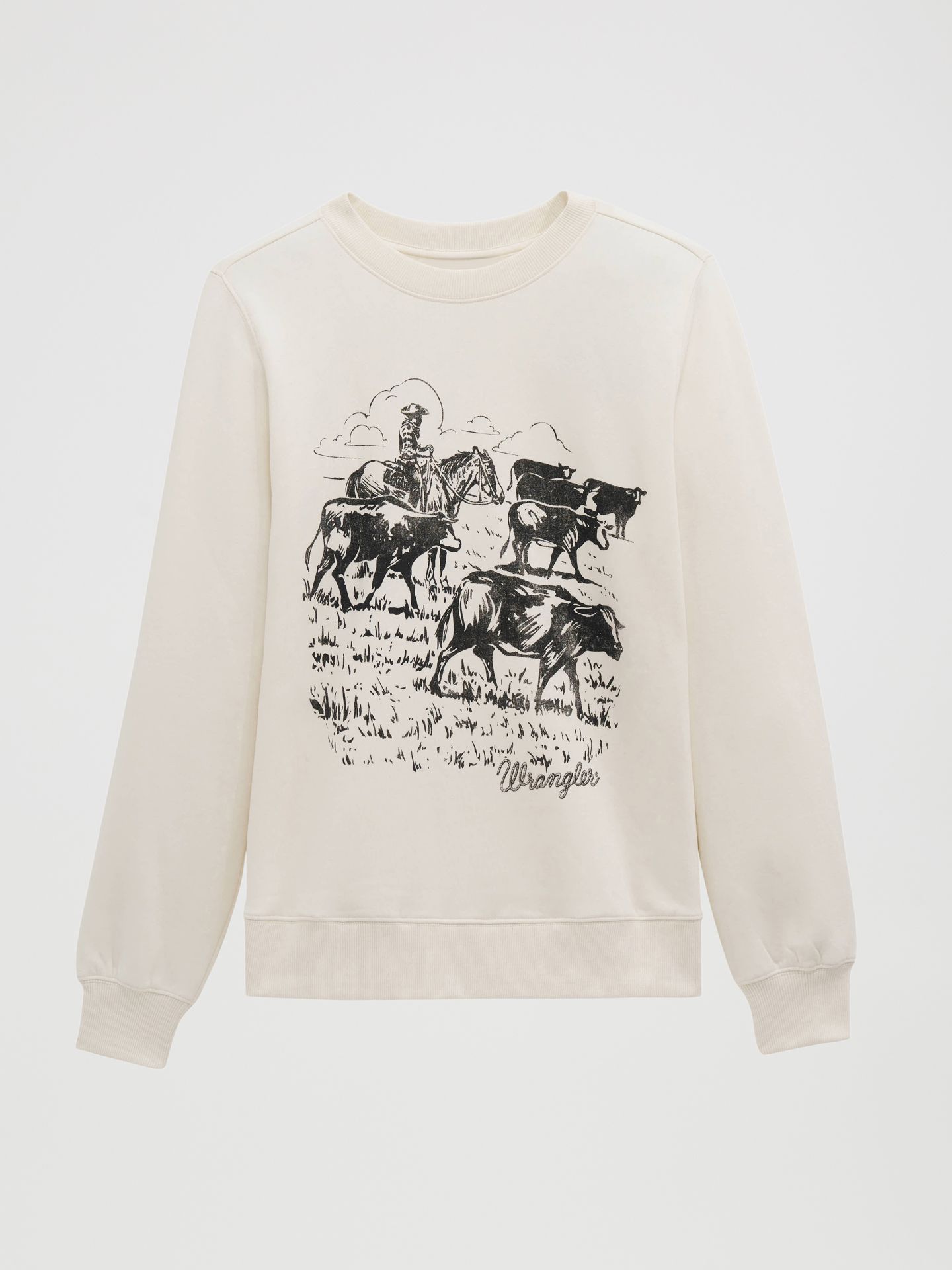 Женский свитер Wrangler Cattle Drive Graphic Fleece Reg Pullover, цвет: Egret — фото 1