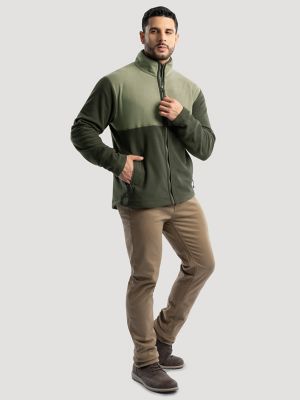 Men's Wrangler ATG&trade; Color Block Mock Neck Jacket in Tan/Green alternative view
