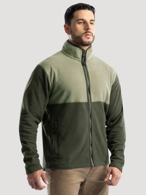 Men's Wrangler ATG&trade; Color Block Mock Neck Jacket in Tan/Green alternative view 2