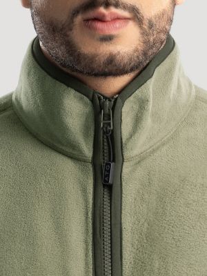 Men's Wrangler ATG&trade; Color Block Mock Neck Jacket in Tan/Green alternative view 4