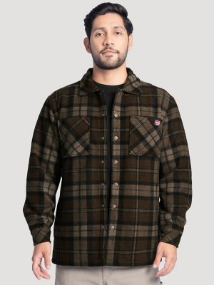 Men's Faux Shearling Workwear Flannel Overshirt in Brown Check