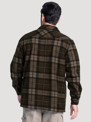 Men's Faux Shearling Workwear Flannel Overshirt in Brown Check