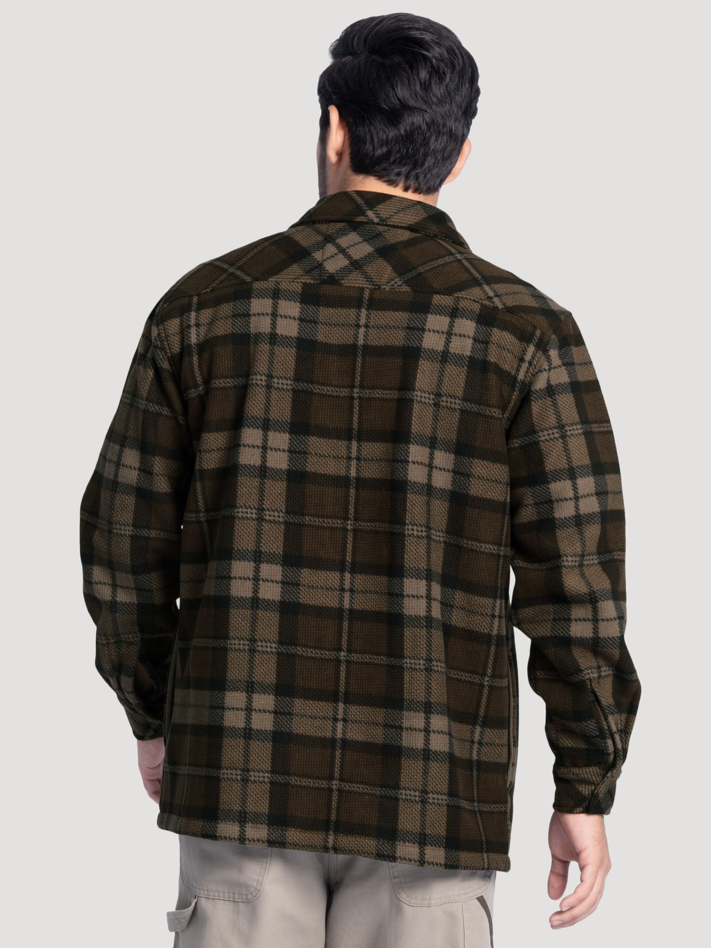 Мужская рубашка Wrangler Faux Shearling Workwear Flannel Overshirt, цвет: Коричневый клетчатый — фото 5