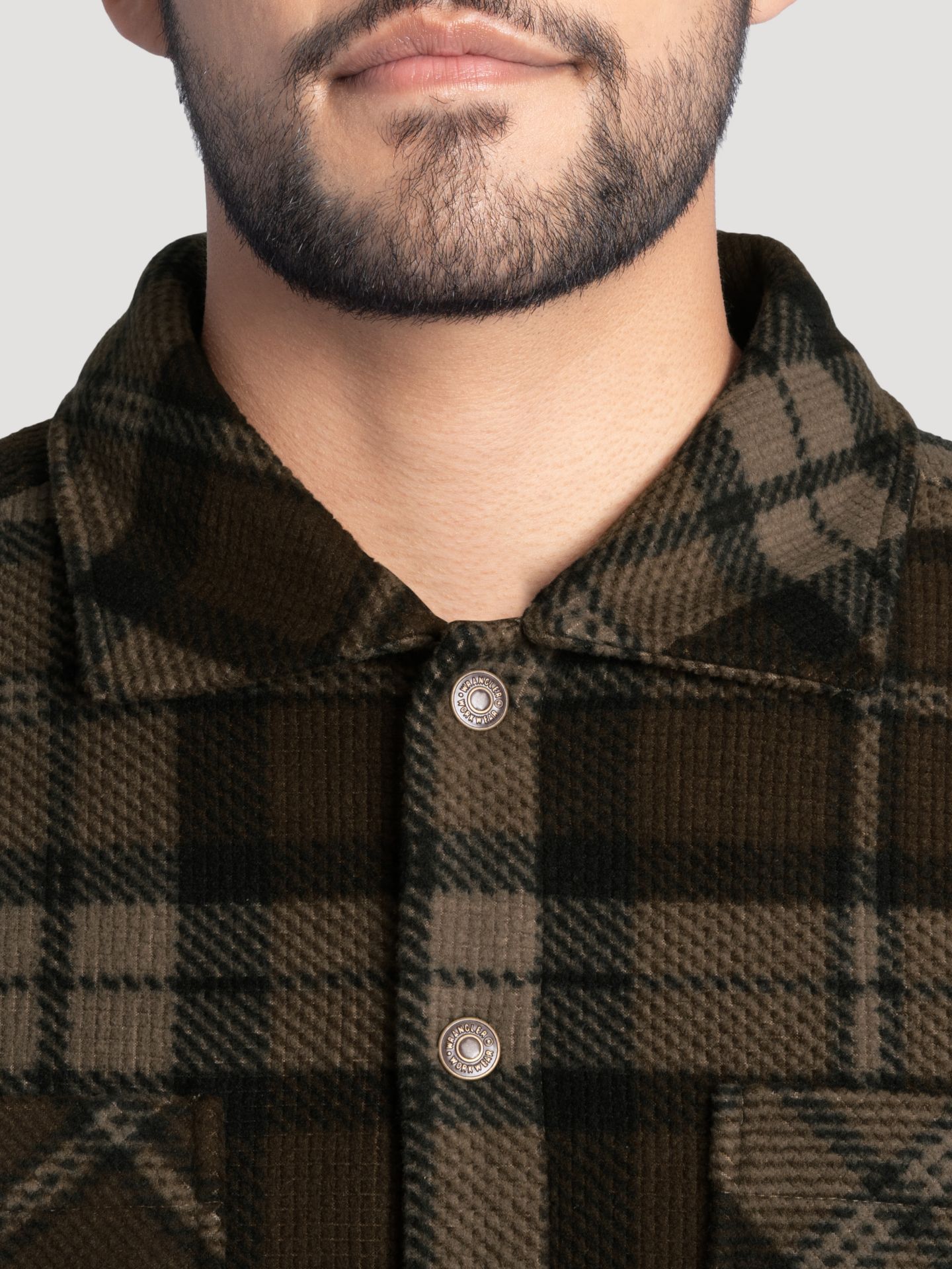 Мужская рубашка Wrangler Faux Shearling Workwear Flannel Overshirt, цвет: Коричневый клетчатый — фото 6