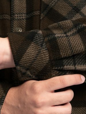 Men's Faux Shearling Workwear Flannel Overshirt in Brown Check