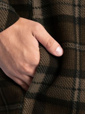 Men's Faux Shearling Workwear Flannel Overshirt in Brown Check