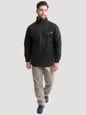Men's Workwear Faux Shearling Lined Jacket in Black Caviar