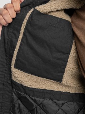 Men's Workwear Faux Shearling Lined Jacket in Black Caviar