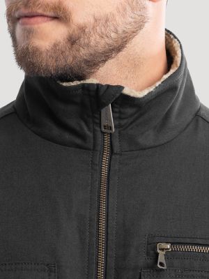 Men's Workwear Faux Shearling Lined Jacket in Black Caviar