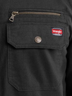 Men's Workwear Faux Shearling Lined Jacket in Black Caviar