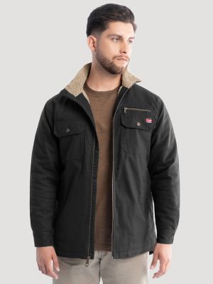 Men's Workwear Faux Shearling Lined Jacket in Black Caviar