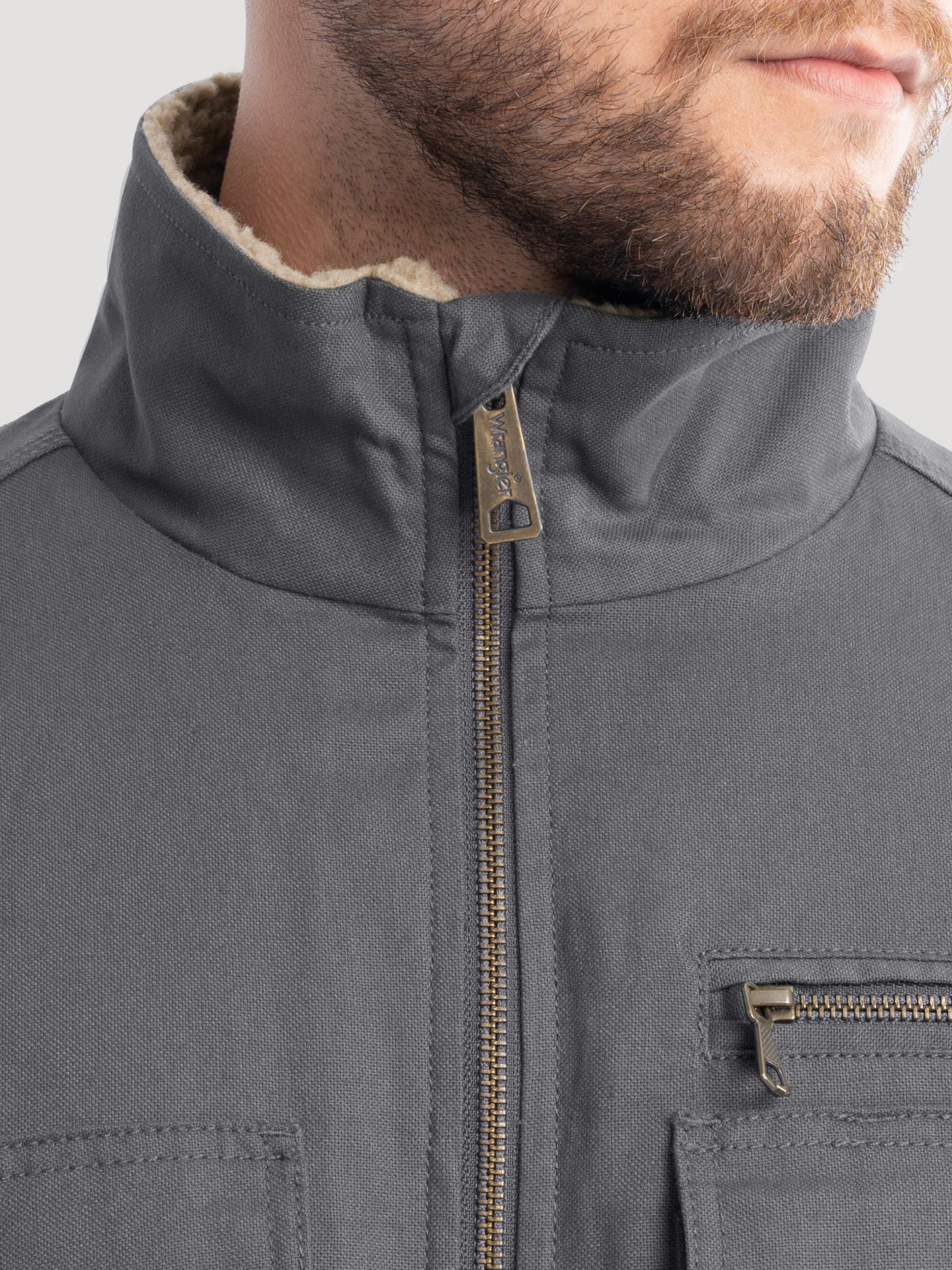 Мужская куртка Wrangler Workwear Faux Shearling Lined, цвет: Серый — фото 5